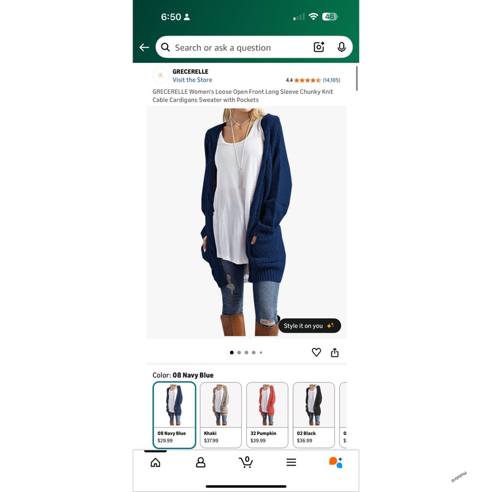 GRECERELLE Women's Open Front Navy Cardigan